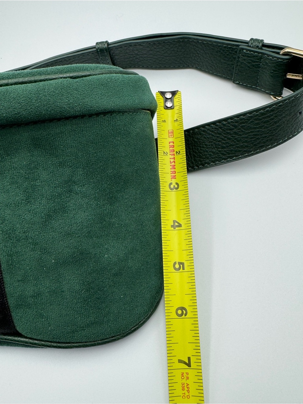Dark Green Microfiber Crossbody Belt Bag with Pink and Black Accent Stripe - Picture 9 of 9